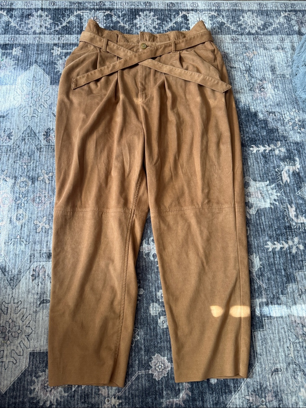 Free People Brown Corduroy High-Waist Pleated Trousers with Crossover Waist